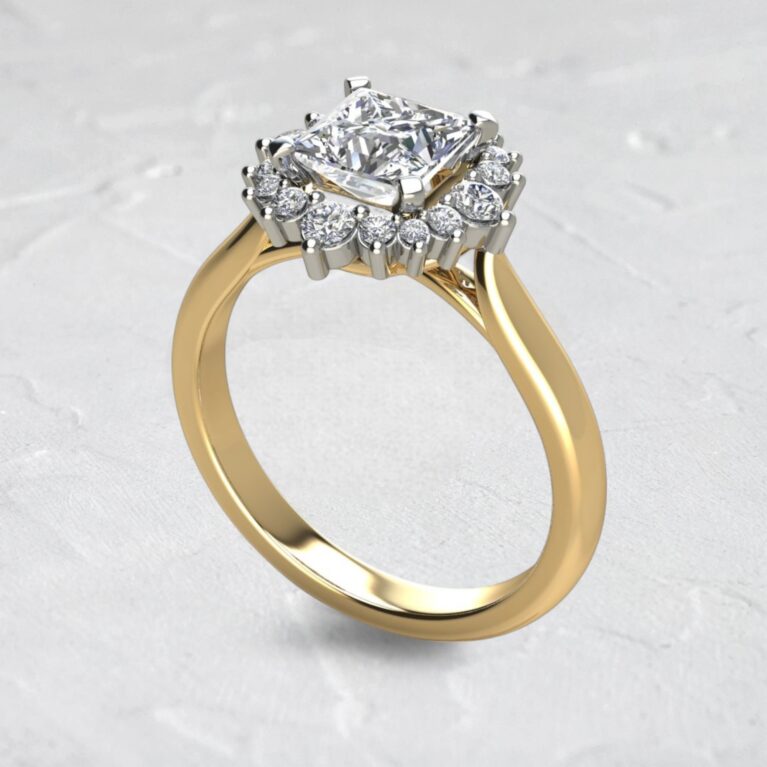 princess-cut-moissanite-graduated-cathedral-halo-engagement-sarlyn