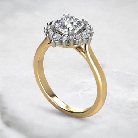 cathedral-halo-graduated-cushion-cut-moissanite-engagement-ring-yellow-gold-sarlyn