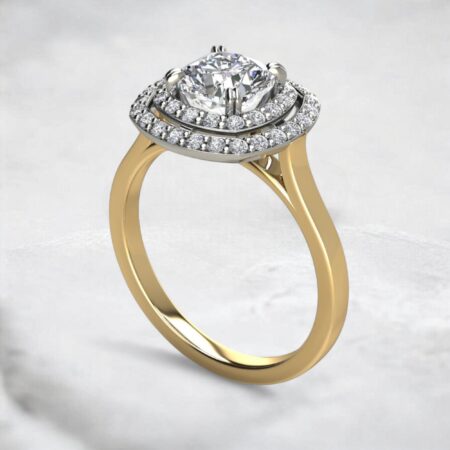 Drifting Cushion Cut Moissanite Double Halo Engagement Ring
