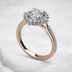 geeky-graduated-halo-cushion-cut-moissanite-engagement-ring-rose-gold-sarlyn
