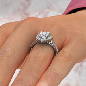 geeky-graduated-halo-cushion-cut-moissanite-engagement-ring-sarlyn-model-1