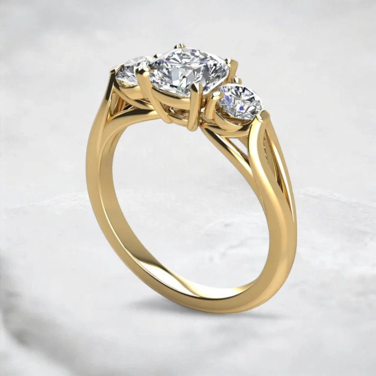 3-stone-moissanite-split-shank-cushion-cut-engagement-ring-yellow-gold-sarlyn
