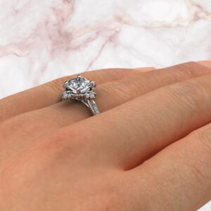 antique-halo-cathedral-cushion-cut-moissanite-engagement-ring-sarlyn-model-2