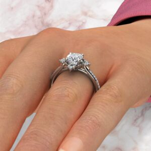 antique-halo-cathedral-cushion-cut-moissanite-engagement-ring-sarlyn-model-4