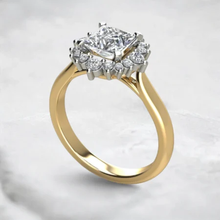 cathedral-halo-graduated-princess-cut-moissanite-engagement-ring-yellow-gold-sarlyn