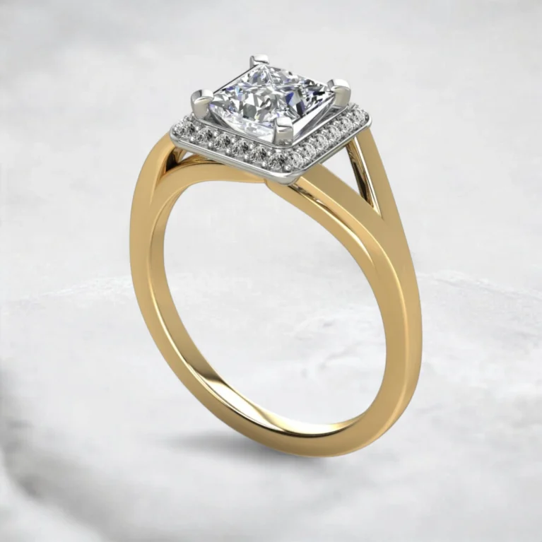 princess-cut-split-shank-halo-moissanite-engagement-ring-yellow-gold-sarlyn