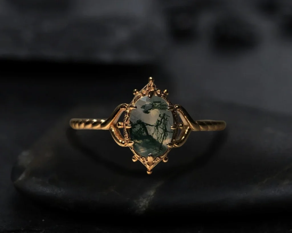 vintage-gold-moissanite-diamond-engagement-ring-close-up-sarlyn 