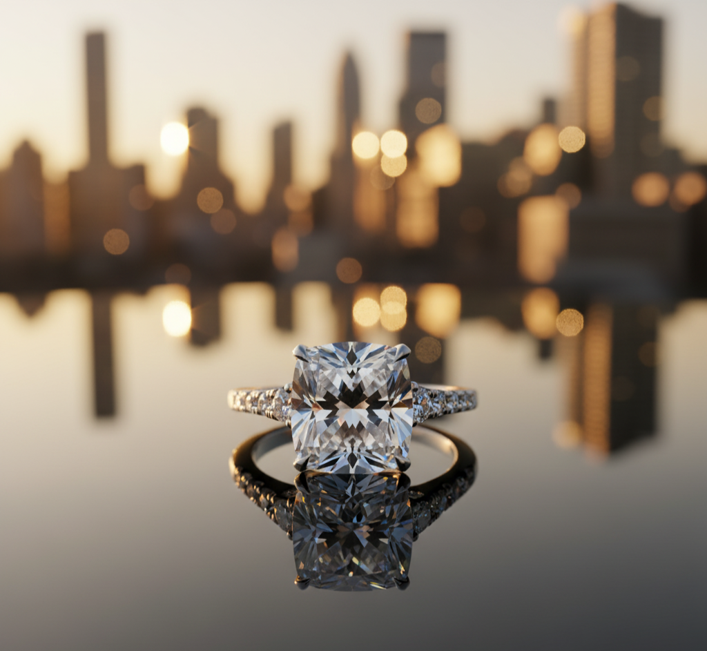 moissanite-engagement-ring-reflecting-new-york-city-skyline-at-golden-hour-symbolizing-love-and-luxury