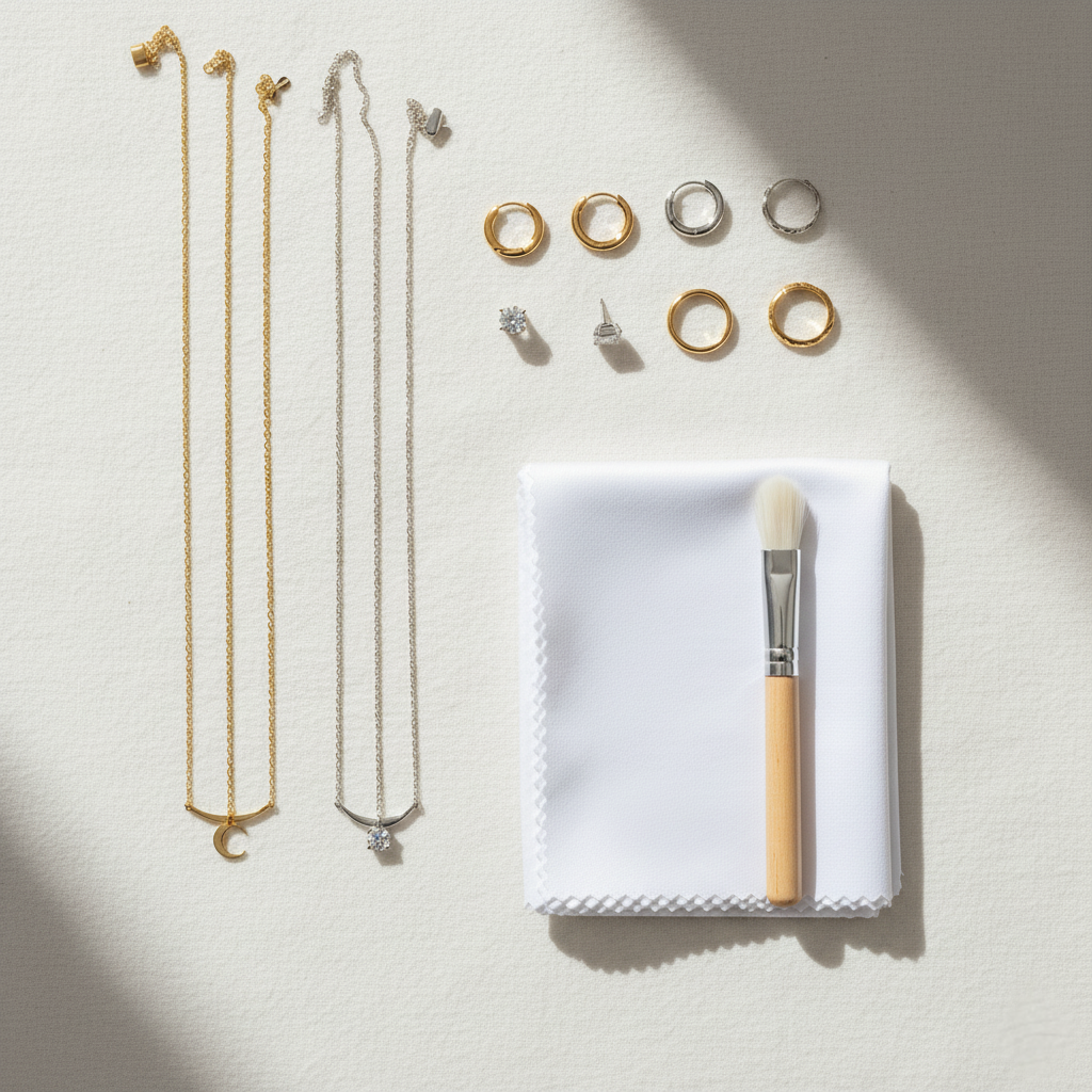 this-is-demo-flat-lay-of-gold-and-silver-jewellery-with-cleaning-cloth-and-soft-brush-on-neutral-background