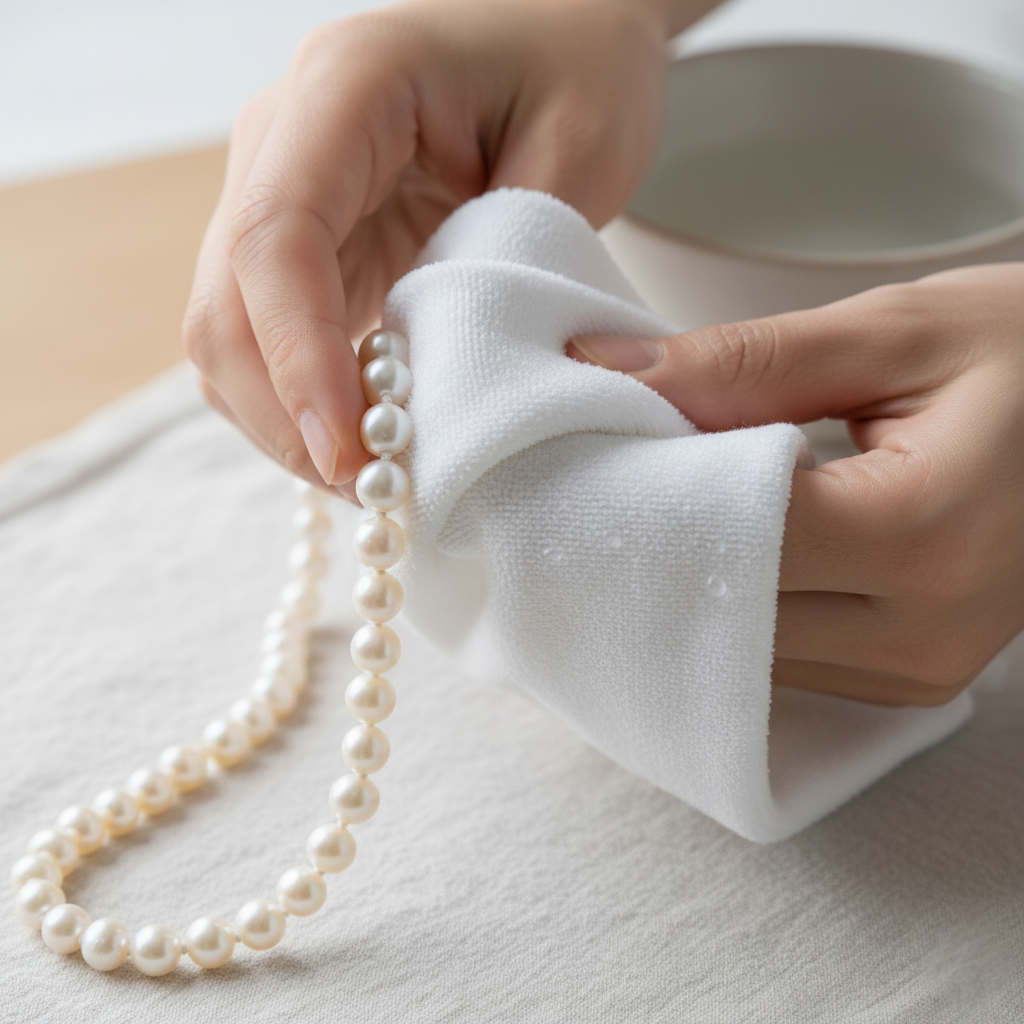 this-is-demo-gently-cleaning-pearl-necklace-with-soft-cloth