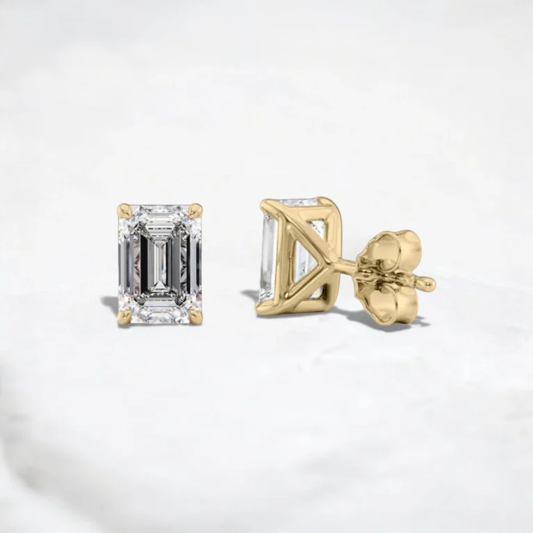 Lustre Frame Emerald Cut Moissanite Stud Earrings