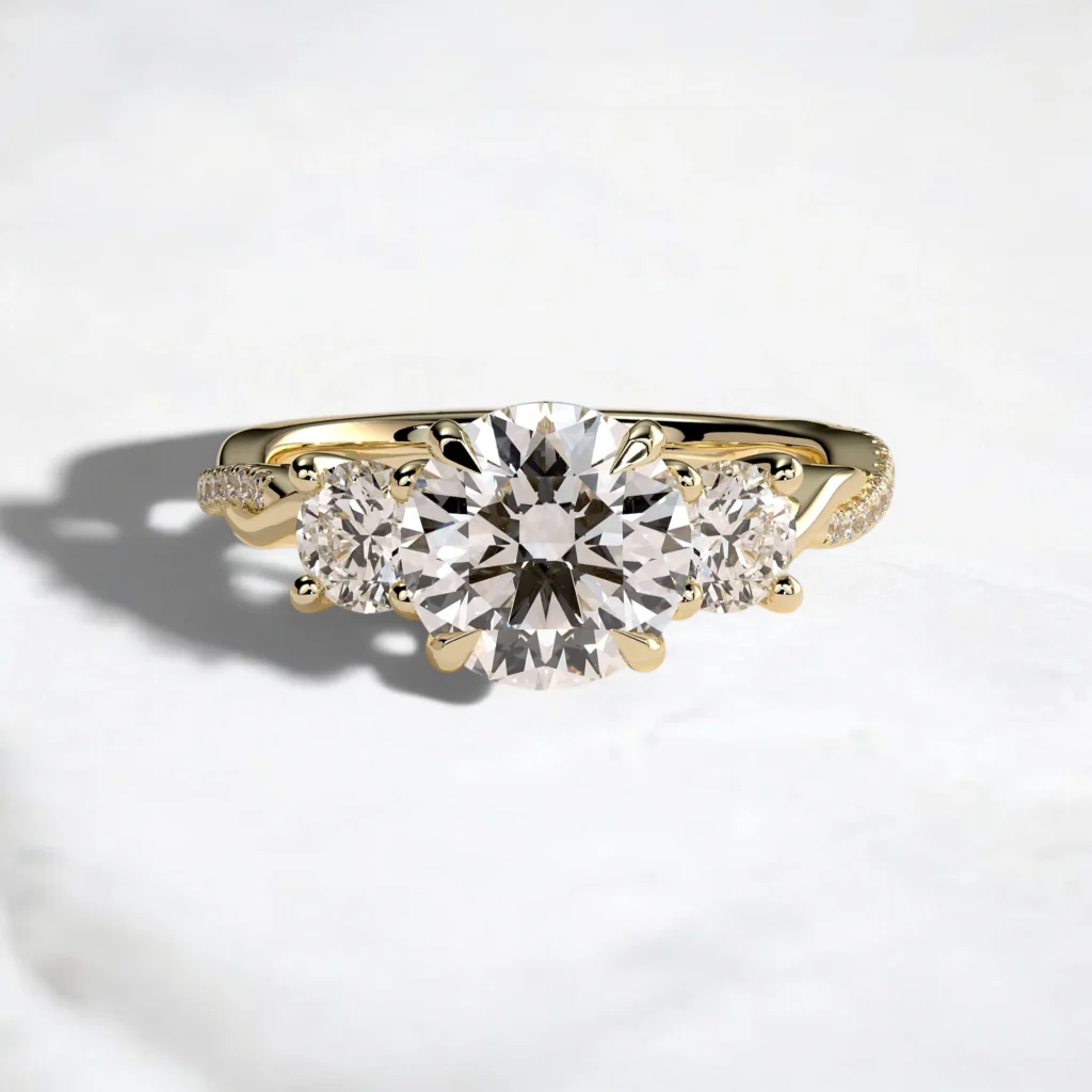 three-stone-round-cut-diamond-twisted-pave-band-engagement-ring-1
